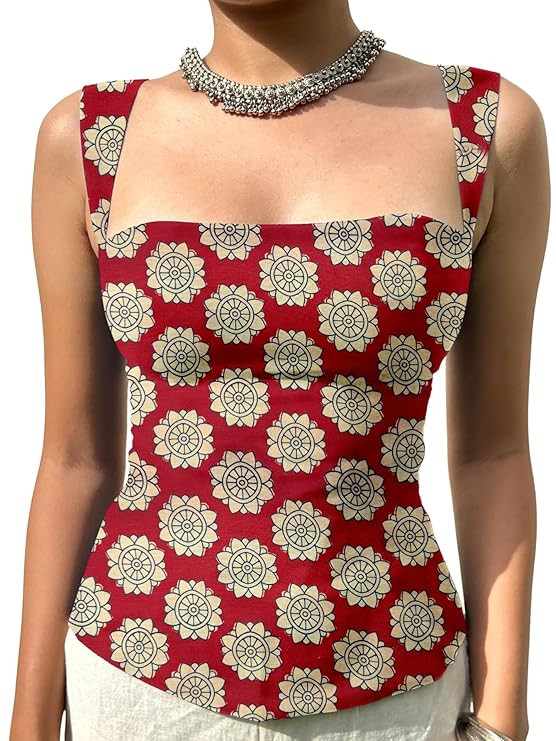 Printed Square Neck Sleeveless Backless Short Indo-Western Ethnic Kurti Top for Women's & Girl's Ethnic Top for Women's & Girl's