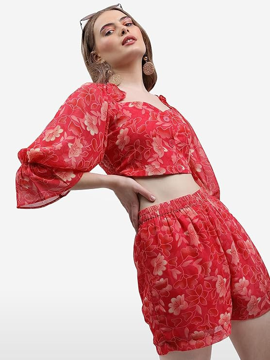 KETCH Women Polyester Regular Fit Printed Threeforth Sleeve Co-Ord Set