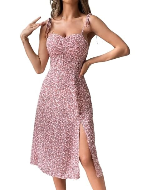 SYYNCRO Women's Western A-Line Strap Cotton Knee-Length Regular Fit Dress || Short Midi Dresses || One Peace Mini Dress || Beach Wear Dress