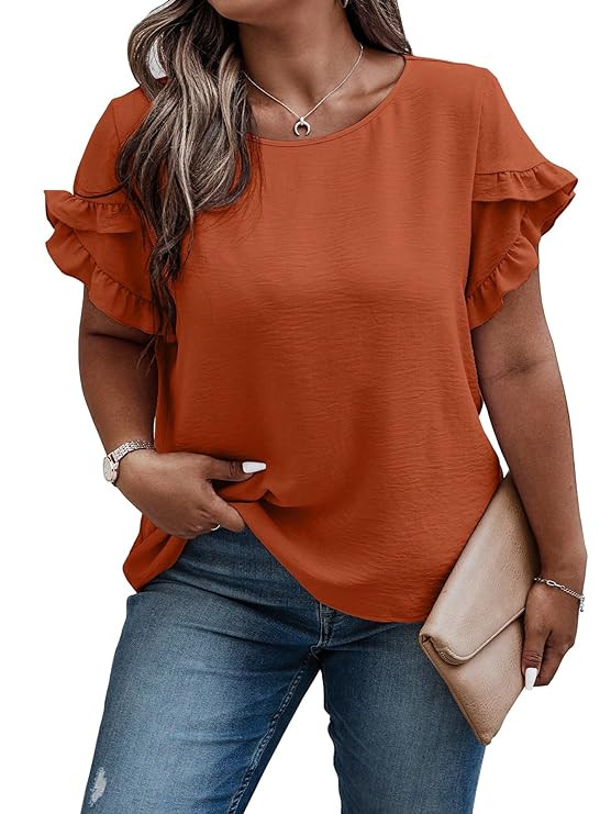 Sugathari Elegant Top, Women's Solid Petal Sleeve Round Neck Ruffle Trim Top II Tops for Women/Girls (TOP 118)
