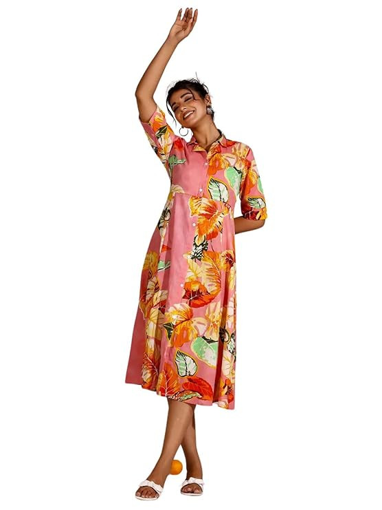 GRECIILOOKS Rayon Fit and Flare Below The Knee One Piece Dresses for Women | Dress