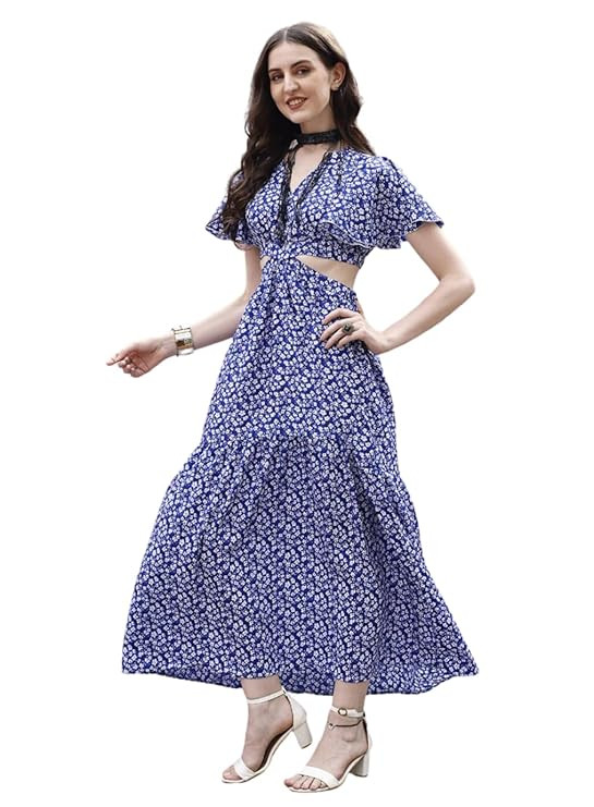 Sheetal Associates Women's Printed Fit & Flare V-Neck Casual Maxi Dress