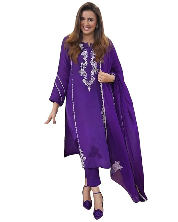 ANNI DESIGNER Women's Rayon Blend Embroidered Straight Kurta with Pant & Dupatta
