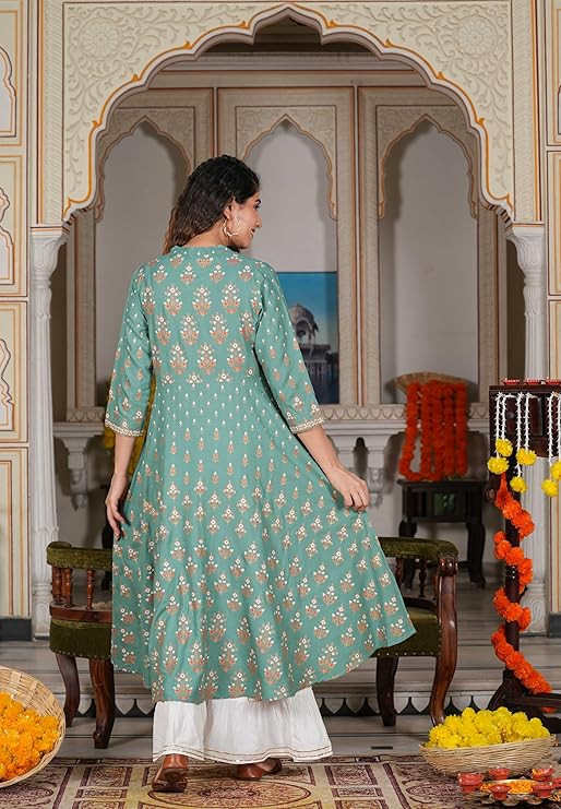 Yash Gallery Women's Rayon Floral Printed Anarkali Kurta for Women