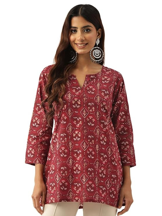 Designer V-Neck Short Straight Kurti with 3Quarter Sleeves